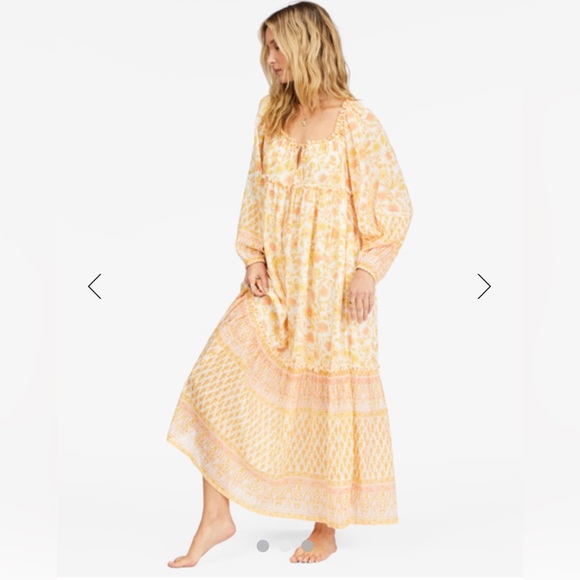 Billabong Orange Tiered Maxi Dress with Bishop Sleeves - Picture 1 of 5
